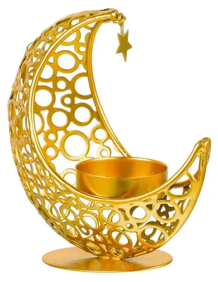 Produktbild von Goldfarbener Mond-Teelichthalter, Kerzenständer für Wohnzimmer, Dekoration für Ramadan, Weihnachten oder Partys