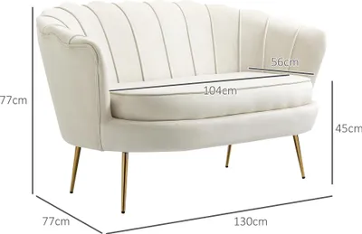 Produktbild von HOMCOM 2 Sitzer Sofa Couch, gepolsterter Polstersofa mit Armlehne Samtopik Creme