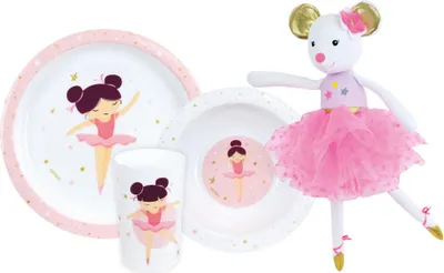 Immagine prodotto di Ta set - FUN HOUSE - BALLERINA DANCER - Soup plate ?16 cm. flat plate ?22 cm. glass 220 ml and musical plush 40 cm