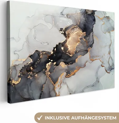 Produktbild von MuchoWow Leinwandbild Schwarz Gold Marmor Luxus 120x80 cm Holzrahmen