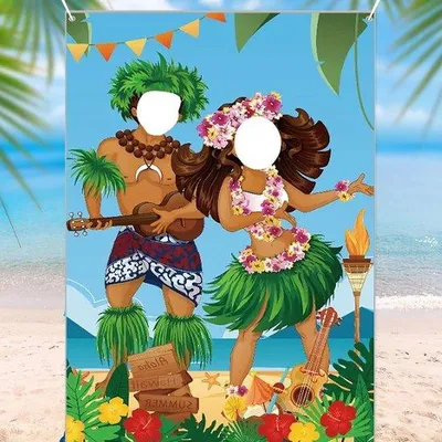Immagine prodotto di Banner a tema tropicale per feste in spiaggia e compleanni, dimensioni 99 cm x 150 cm, decorazione a tema estivo per la spiaggia, ideale come sfondo per cabine fotografiche a tema hawaiano.