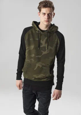 Produktbild von Urban Classics Hoodie Camo Contrast Raglan Hoody Olive Camouflage/Black-XL