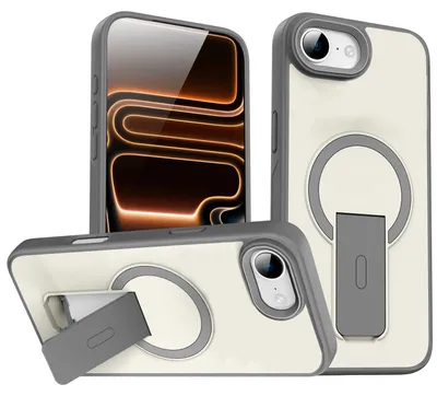 Produktbild von Magnet Ständer Hülle für iPhone 17e / iPhone 16e, Kompatibel mit MagSafe, Matt Rückseite Stoßfeste Handyhülle Grau