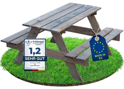 Immagine prodotto di Omgoods - Tavolo da picnic in legno per bambini con 2 panche - Adatto per interni ed esterni