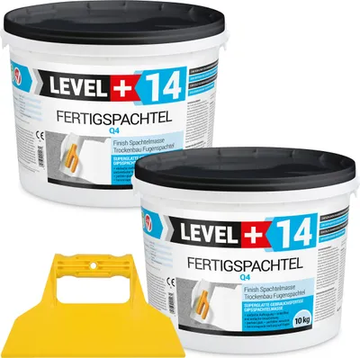 Produktbild von Fertigspachtel Spachtelmasse 10+10kg Glättspachtel Fugenspachtel Trockenbau Rein Weiß + Spachtel ohne Zahnung Set RM14