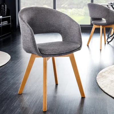 Produktbild von riess-ambiente Design Stuhl NORDIC STAR grau Strukturstoff Holzbeine Eichenoptik Esszimmerstuhl Essstuhl