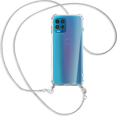 Produktbild von Handykette Backcover-Schutzhülle mit Band (Metall silberfarben) für Motorola Moto G100 - silberfarbene Kette Snake