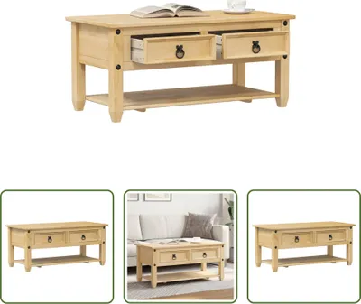 Immagine prodotto di The Living Store Tavolino con cassetti  100x48x45 cm in legno di pino massiccio