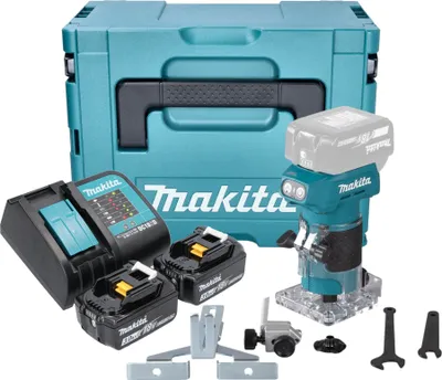 Zdjęcie produktu dla Akumulatorowa frezarka górnowrzecionowa Makita DRT 52 SFJ 18 V 6 mm bezszczotkowa + 2x akumulator 3,0 Ah + ładowarka + Makpac