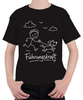 Produktbild von Führungskraft Hundeliebhaber Gassigeher Strichmännchen lustig Uni Kinder T-Shirt, Schwarz, 128