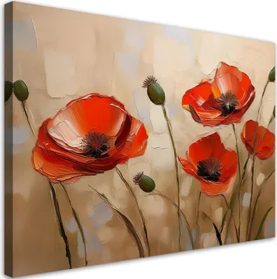 Produktbild von Leinwandbild Malowane Maki 100x70 Feeby Rot bild für die wand bereit zum aufhängen