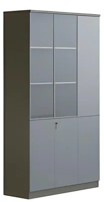 Produktbild von Büroschrank Aktenschrank Modern Grau Glas Türen Regal abschließbar Stauraum Hoch