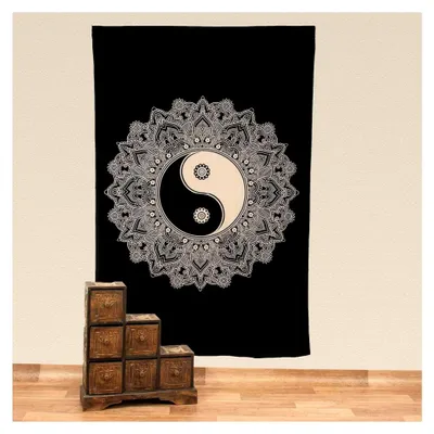 Produktbild von Tagesdecke Wandbehang Tuch Ying & Yang Mandala ca. 200 x 135 cm
