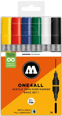 Immagine prodotto di Pennarelli acrilici MOLOTOW One4All Twin, set base da 6 pezzi