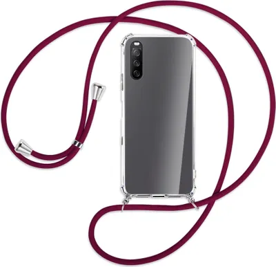 Produktbild von Handykette Backcover-Schutzhülle mit Band (Metall silberfarben) für Sony Xperia 10 III - dunkelrot