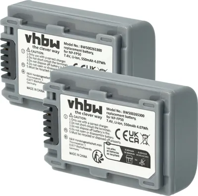 Produktbild von vhbw 2x Akku kompatibel mit Sony DCR-SR90E, DCR-SR90, DCR-SR80E Videokamera Camcorder (500 mAh, 7,2 V, Li-Ion)