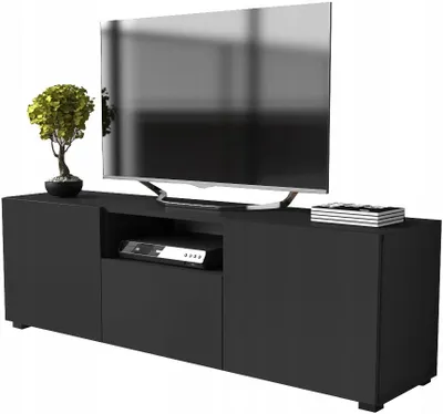 Zdjęcie produktu dla szafka rtv pod telewizor komoda tv 150cm 150 czarna matowa czarny mat