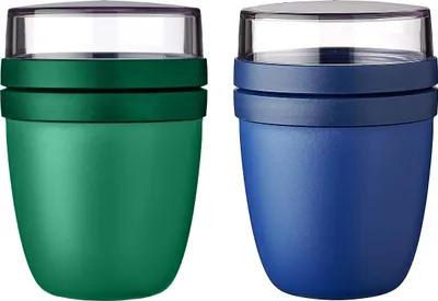 Produktbild von Mepal | Lunchpot Ellipse Mixed | Vivid Green + Vivid Blue | Müslibecher to go | Unterteilung für Joghurt & Müsli | 500 ml + 200 ml | Geeignet für Gefrierschrank, Mikrowelle & Spülmaschine