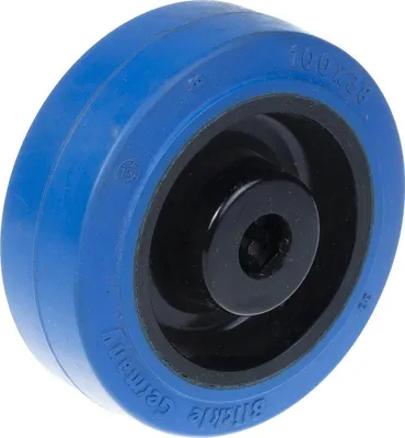 Immagine prodotto di ruota da 80 mm con gomma elastica blu su centro in nylon