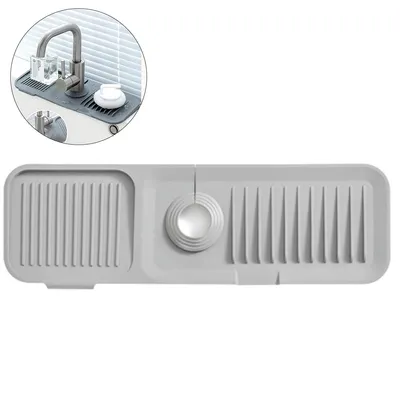 Produktbild von Silikon Abtropfmatte für Wasserhahn & Spüle – Rutschfeste Ablage mit 5° Neigung & 45x14cm – Wasserabweisende Organizer Matte für Küche & Bad