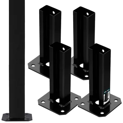 Produktbild von Pfostenhalterung - Pfostenfuß - Pulverbeschichteter Stahl - 60 x 40 mm - Schwarz - Set mit 4 Stück