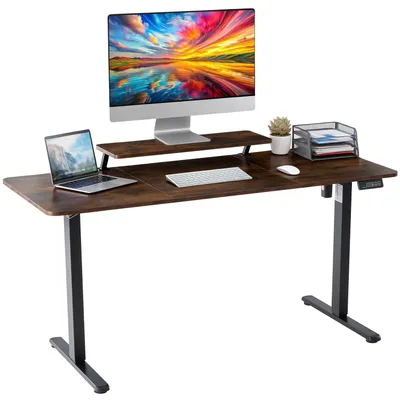 Image de Bureau réglable en hauteur 140 x 60 cm, bureau électrique réglable en hauteur, table de jeu avec support d'écran, pupitre réglable en hauteur