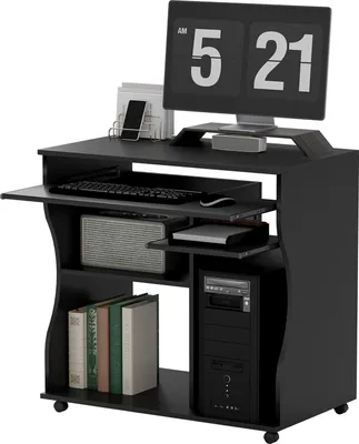Image de Table d'ordinateur Bureau à roulettes Table de bureau avec tablette clavier ? Tablette, table PC Noir 80 x 48 x 75 cm Aosom