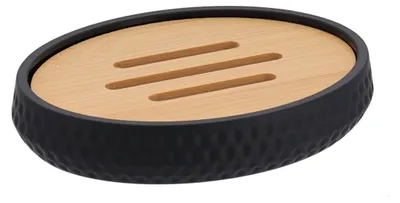 Image de Porte-savon avec effet alvéolé en caoutchouc et effet bambou - noir - Tendance