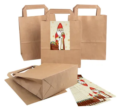 Produktbild von Logbuch-Verlag 10 kleine Kraftpapier Papierbeutel Weihnachten Nikolaus Beutel als Verpackung für Geschenke an Kinder Kunden Kollegen Mitarbeiter100 Stück