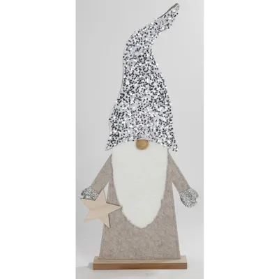 Produktbild von Weihnachtlicher Wichtel aus Holz mit Pailettenmütze 83cm Figur Dekoration
