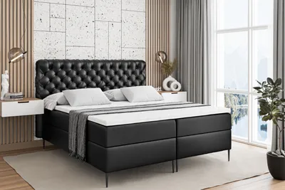 Produktbild von ALTDECOR  Boxspringbett mit Schwarz Füßen, Matratze und Lattenrost, Boxbett, Topper, Polsterbett mit Bettkasten, Bett mit Stauraum H3-Matratze, Doppelbett - BOXI8-FC- 180x200 - Schwarz Kunstleder