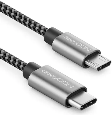 Produktbild von deleyCON 0,5m USB C auf Micro USB Kabel Adapter 50cm Kurz - Ladekabel & Datenkabel in Beide Richtungen - Kompatibel mit Handy Smartphone Tablet Ladegerät Notebook usw. - Schwarz