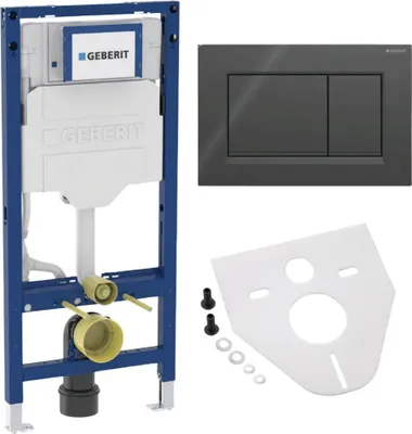 Produktbild von BADfabrik24 Geberit Duofix Element für Wand-WC, 112 cm, mit Sigma UP-Spülkasten 12 cm + Geberit Sigma30 Betätigungsplatte für 2-Mengenspülung schwarz/schwarz matt inkl. Montageset für Wand-WC