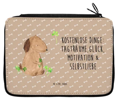 Produktbild von Mr. & Mrs. Panda Stifteetui Hund Kleeblatt - Hundeglück - Geschenk, Glück, Etui, Schlampermäppchen, Federmäppchen, Sprüche, Federtasche, Mäppchen, Federmappe, Liebe