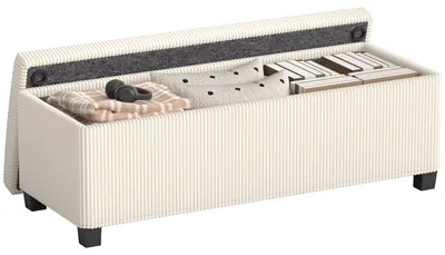 Productafbeelding van Opbergbank, corduroy design, stalen frame, beige