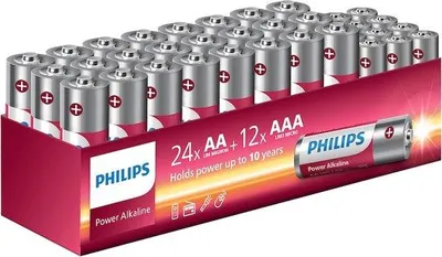 Produktbild von Philips NRG Alkaline-Batterien AA-24 & AAA-12 Vorteilspackung