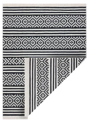 Zdjęcie produktu dla Dywan TWIN 22996 Geometryczny, pasy bawełna, dwustronny Ekologiczny frędzle - / krem czarny 80x150 cm
