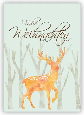 Produktbild von 4x Edle Weihnachtskarte in zarten Tönen mit gemaltem Hirsch: Frohe Weihnachten