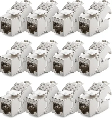 Produktbild von deleyCON 12x CAT 8 Keystone Jack Modul Patchkabel Netzwerkkabel Optimal für CAT8 CAT7 CAT7a Verlegekabel Verbinder STP Schirmung RJ45 Buchse Netzwerk Patchpanel Keystonehalterung Erweiterung