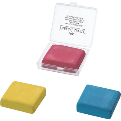 Image de Faber-Castell 127321 - Gomme à tracer Art Eraser, dans boîte plastique, 1 pièce, jaune, rouge, bleu assorti