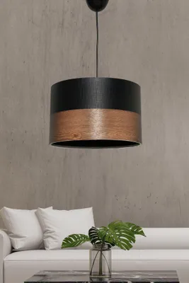 Produktbild von Opviq, Moderne Pendelleuchte (Chandelier) aus Kunststoff, Schwarz und Braun, Ø 30 cm, Höhe 65 cm, E27 Fassung, max. 40 W | Stilvolles, industrielles Design für jeden Raum.