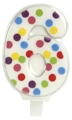 Zahlenkerze "6" mit Tupfen, 6,5 cm, für Torten