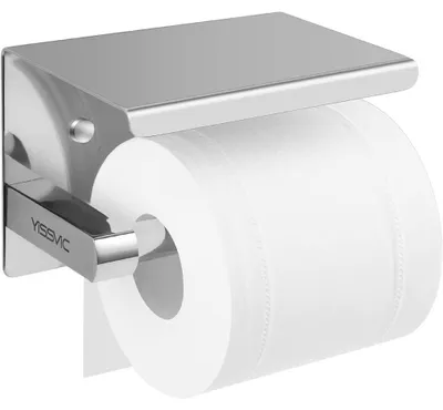 Produktbild von Toilettenpapierhalter mit Ablage, Toilettenpapierrollenhalter ohne Bohren, Toilettenpapierhalter aus Edelstahl mit selbstklebenden Schrauben zur Montage in Küche und Bad