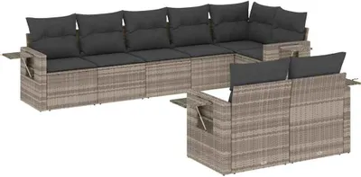 Produktbild von vidaXL 8-tlg. Garten-Sofagarnitur mit Kissen Hellgrau Poly Rattan