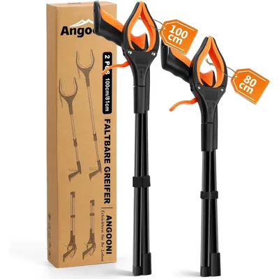 Produktbild von 2 Stück Müllzange Greifzange 100 x 80 cm Faltbare Müllgreifer Drehbar für Senioren Greifer Greifzange für Müll Starkem Griff Magnetische Spitze