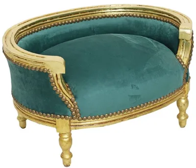 Image de Casa Padrino Baroque Lit pour chien & chat Vert / Or antique - Canapé de style baroque fait main pour chiens et chats - Meubles baroques pour chiens et chats - Meubles pour animaux baroques