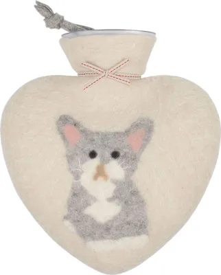 Produktbild von Dorothee Lehnen Wärmflasche in Herzform mit Bezug aus Wolle Wollweiß / Kitty Grau