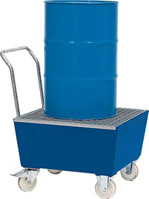 Produktbild von Fahrbare Auffangwanne - 1 x 200 l Fass - Traglast 850 kg - Gitterrost - 1.130 x 1.020 x 815 mm (HxBxT) - verzinkt