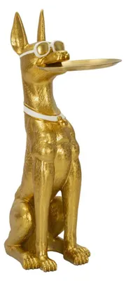 Produktbild von Skulptur Hund Pit große Boden-Schlüsselschale aus goldenem Kunstharz