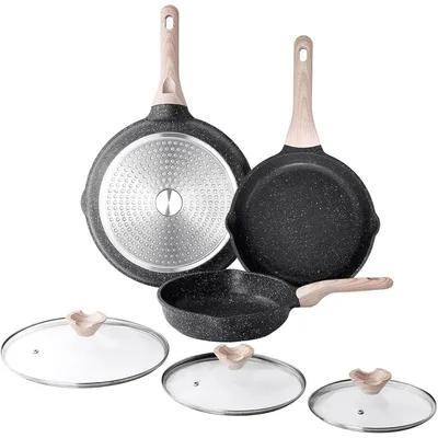 Productafbeelding van 3-delige koekenpan-set met deksels, 24/28/32 cm, met antiaanbaklaag, geschikt voor inductie, vrij van